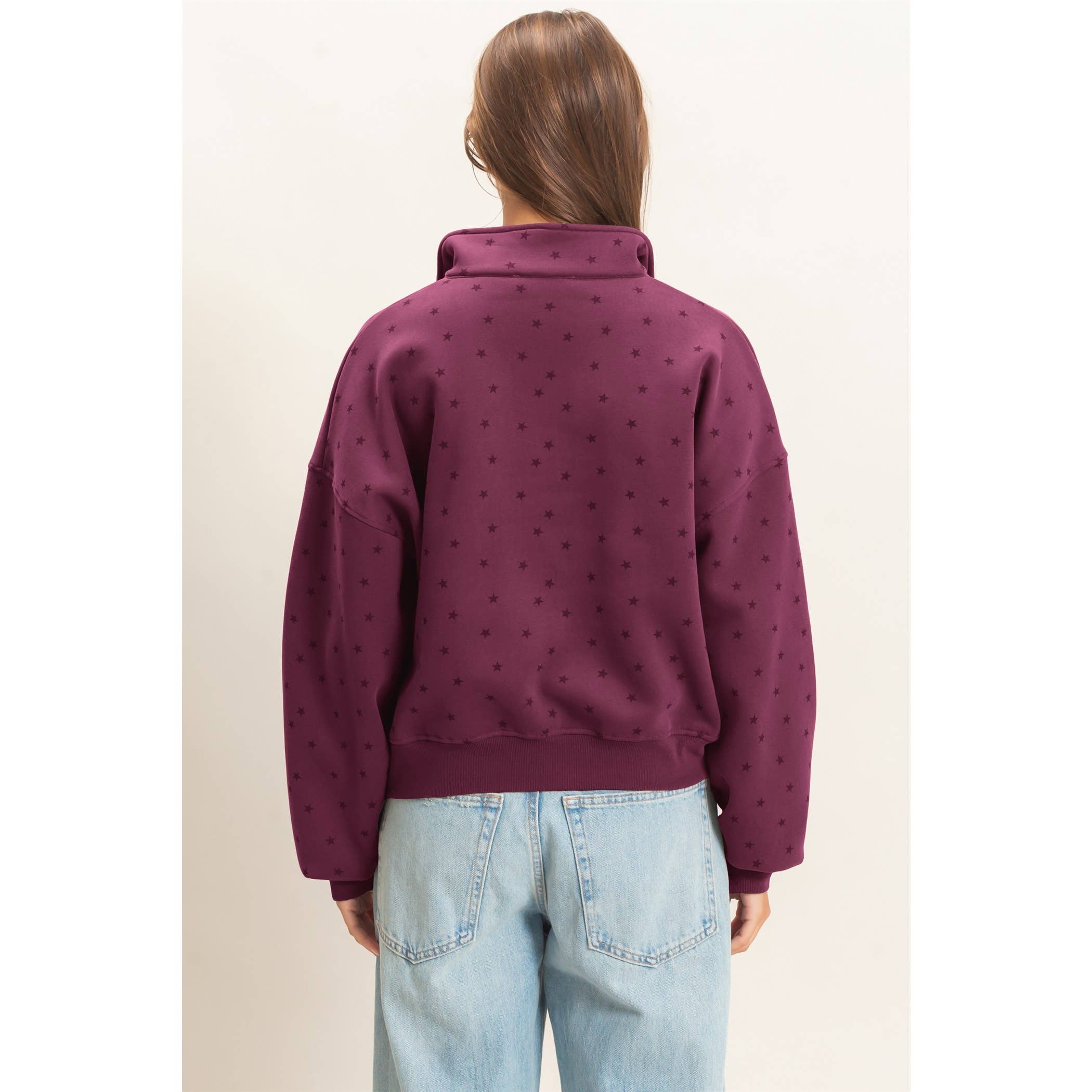 All Star Printed Quarter Zip Pullover Top in Maroon