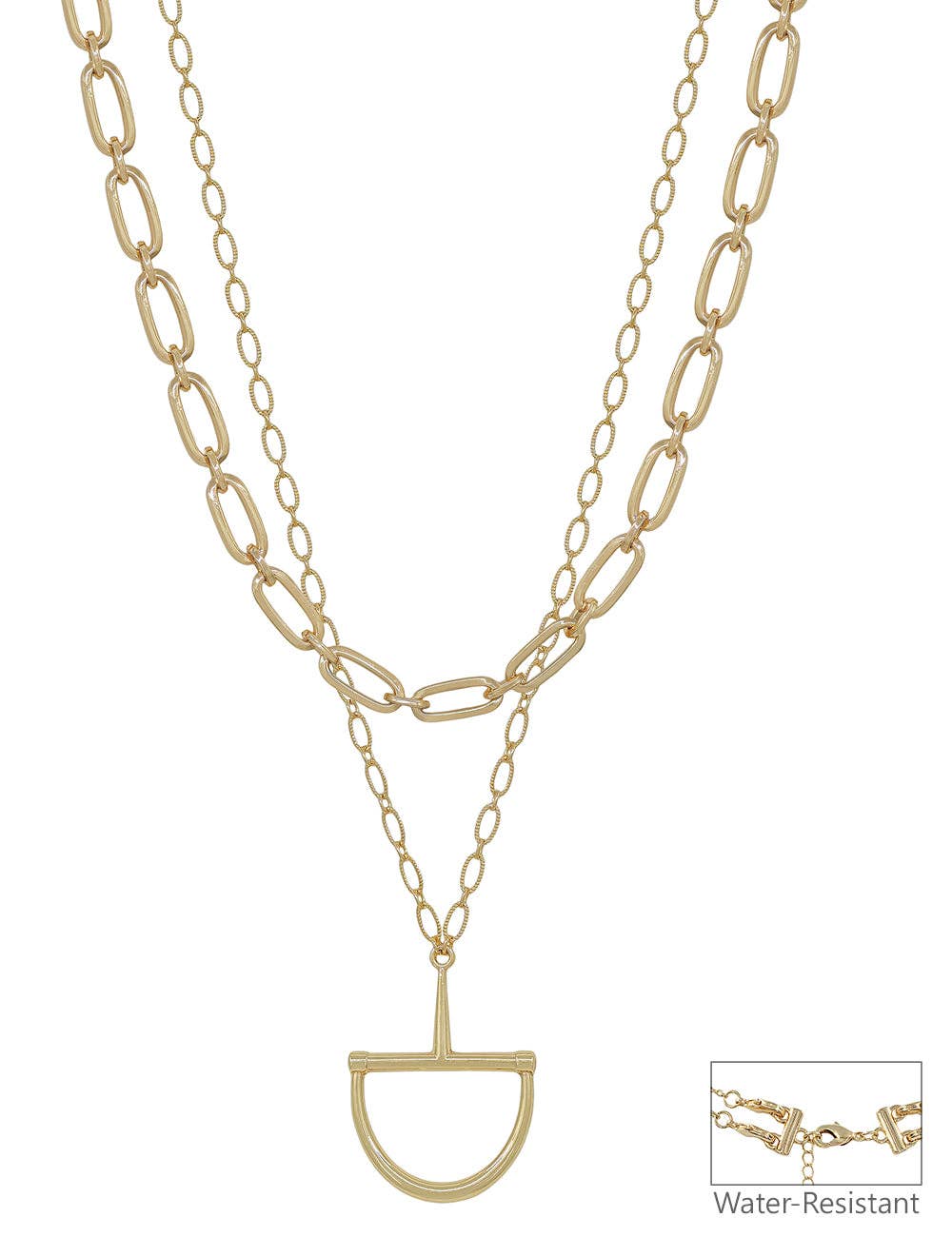 Out West Water Resistant Layered Gold Bit Necklace 16"-18" Necklace