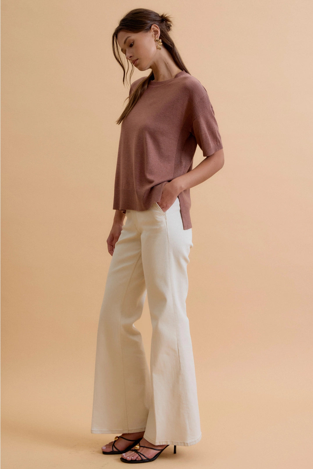 All About Ease Knit Sweater Top - Sepia