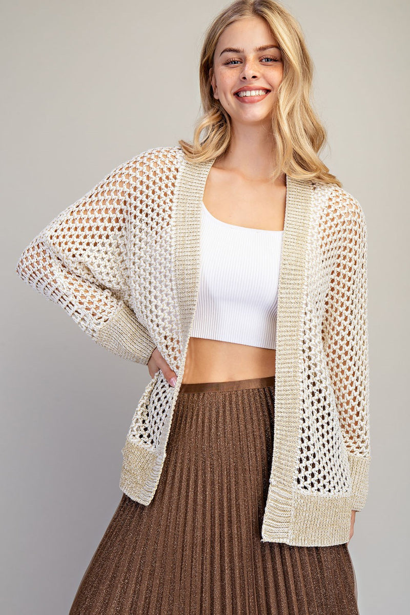 Cuddled Up In Crochet & Champagne Gold Speckled Cardigan