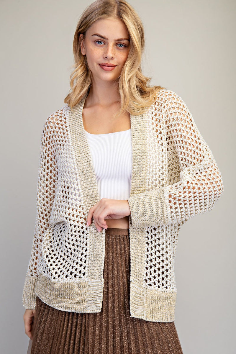 Cuddled Up In Crochet & Champagne Gold Speckled Cardigan
