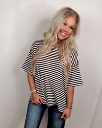 Daily Classic Striped Oversized Top - Brown