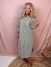 Country Club Brunch Striped Long Sleeve Midi Dress in Green