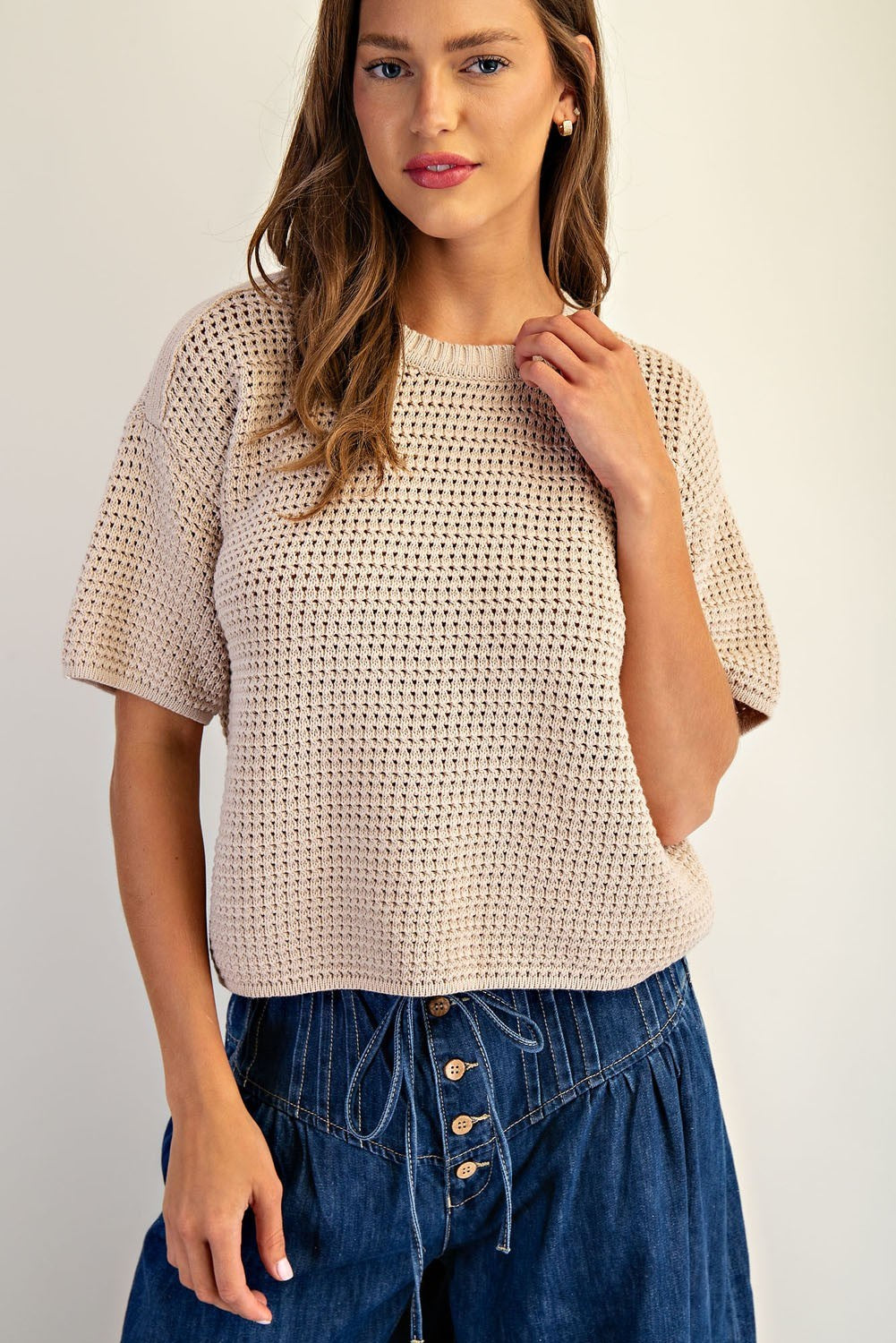 Waverly Waffle Knit Short Sleeve Sweater Top