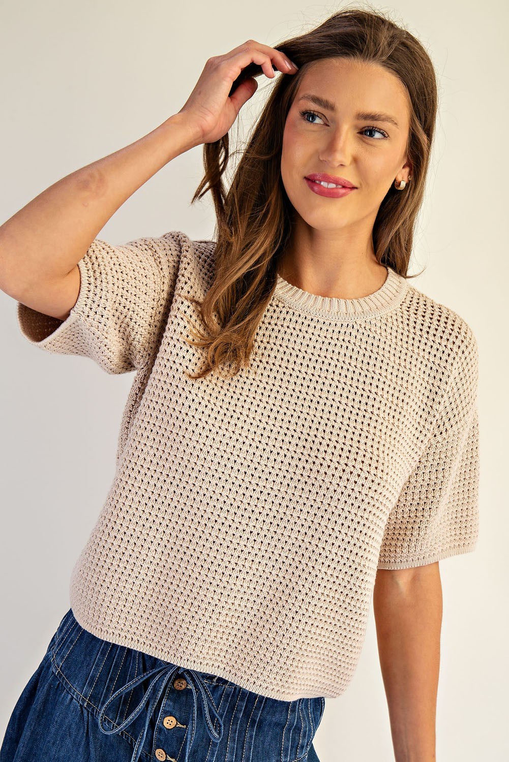 Waverly Waffle Knit Short Sleeve Sweater Top