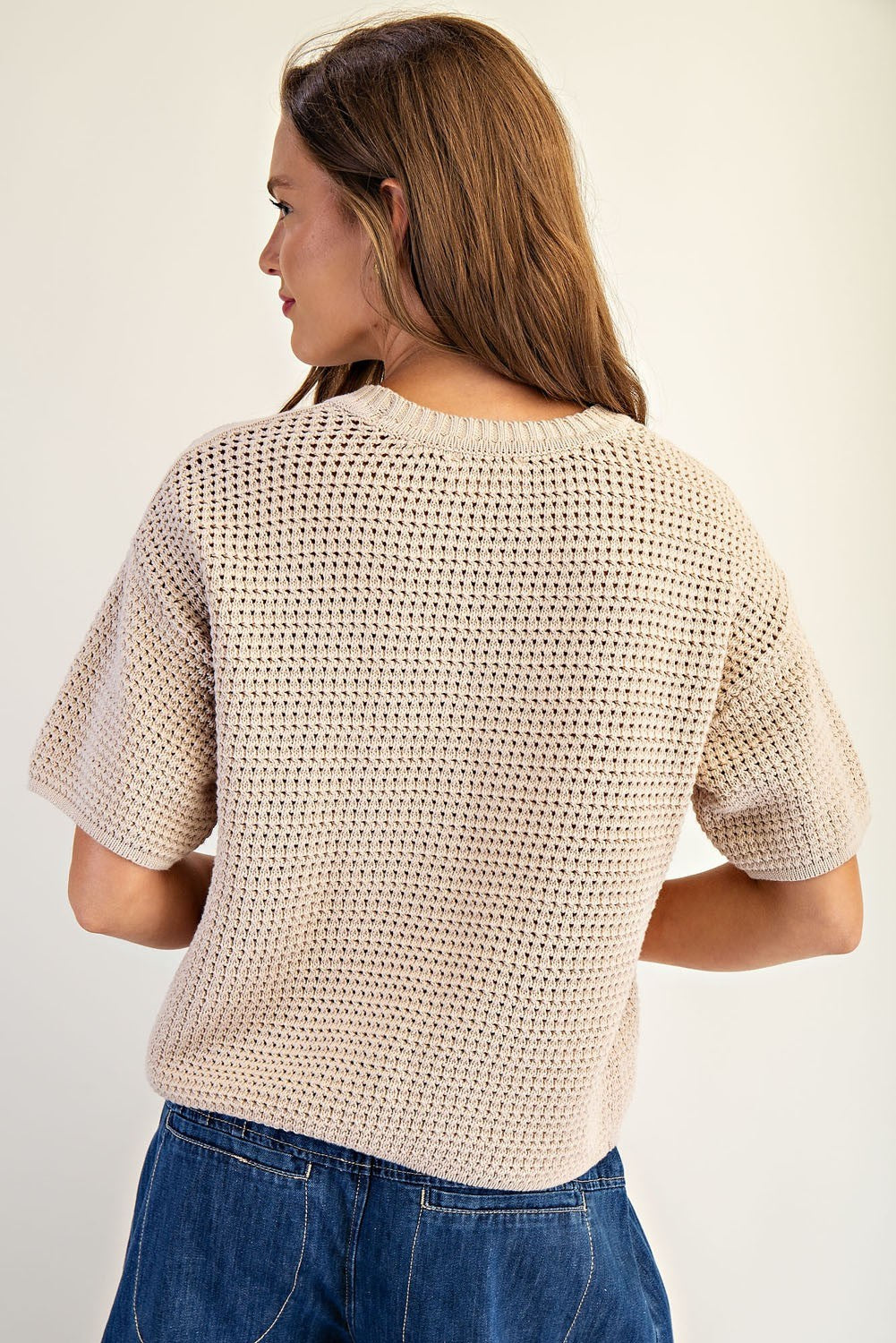 Waverly Waffle Knit Short Sleeve Sweater Top