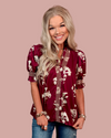 Rosewood Floral Print Detailed Blouse