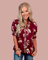 Rosewood Floral Print Detailed Blouse