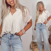 Season To Season Staple Collared Blouse - Taupe