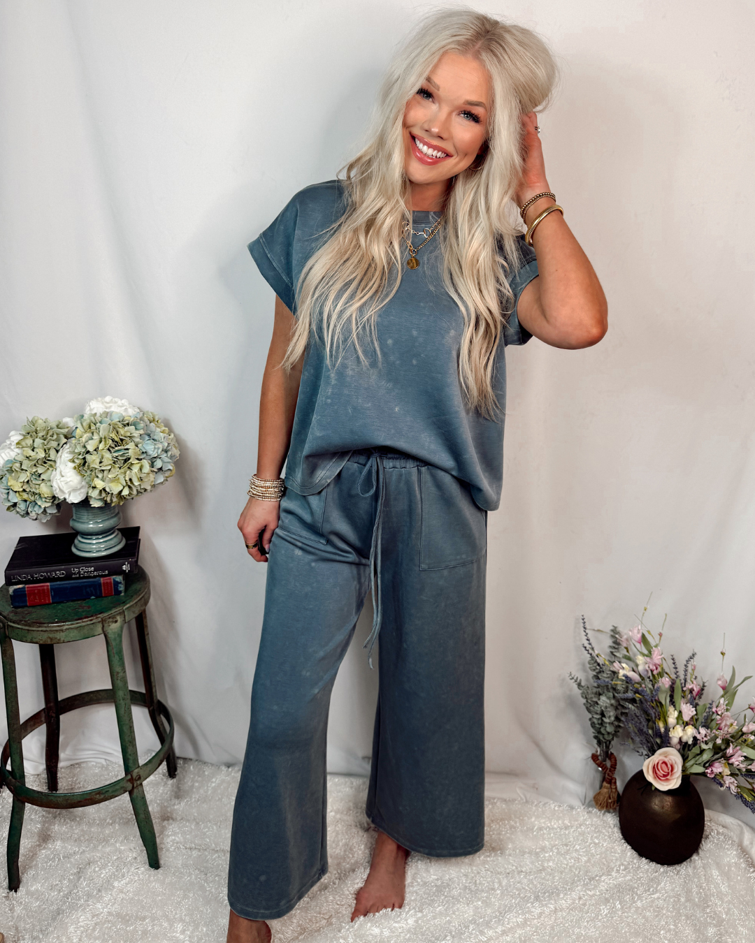 Soft Reset Mineral Wash Scuba Lounge Set - Denim