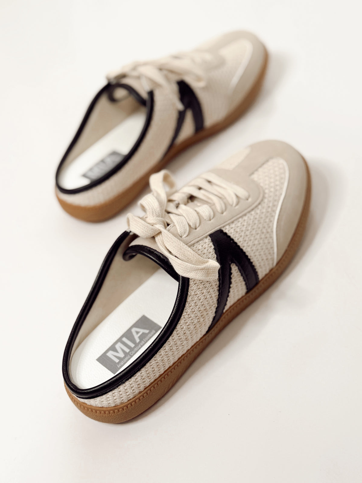 MIA Baron Off White + Black Slip On Mule Sneakers