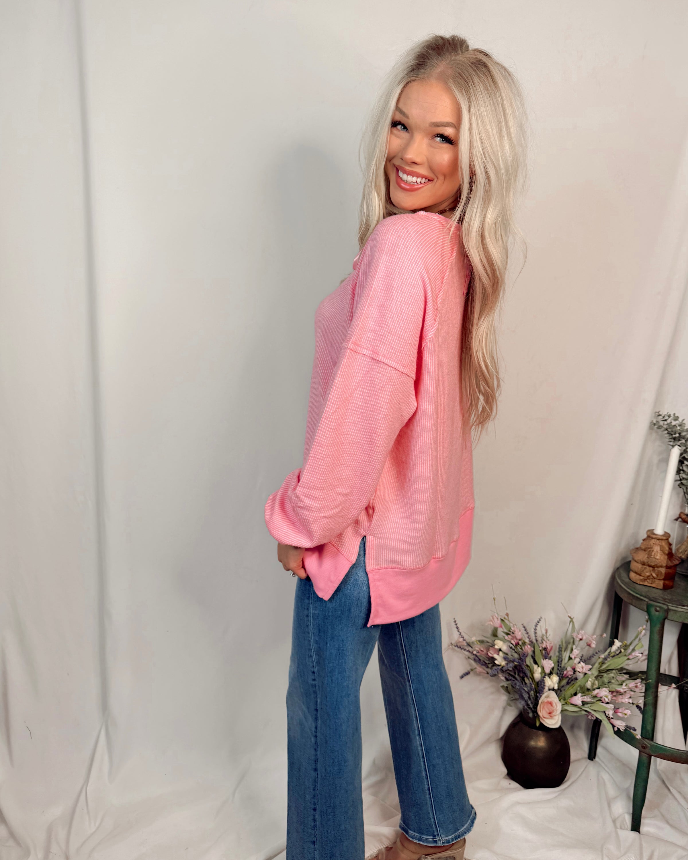 St Croix Oversized Crewneck Sweater in Candy Pink