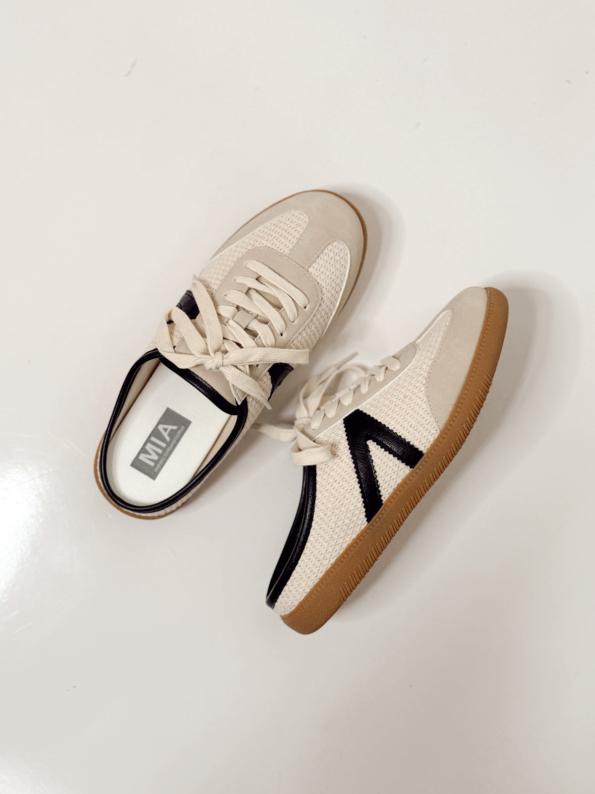 MIA Baron Off White + Black Slip On Mule Sneakers