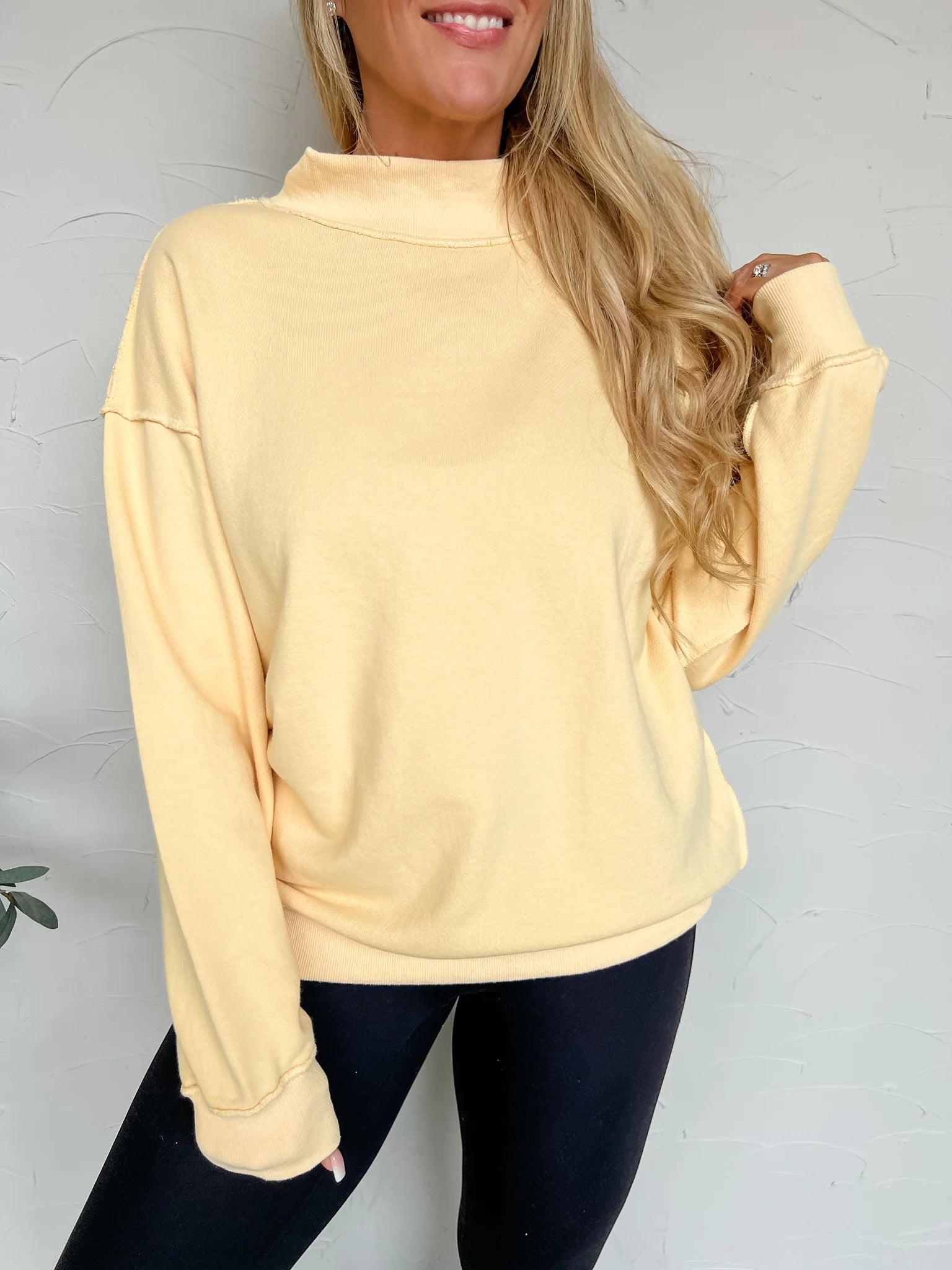 Montauk Mock Neck Oversized Sweatshirt in Yellow