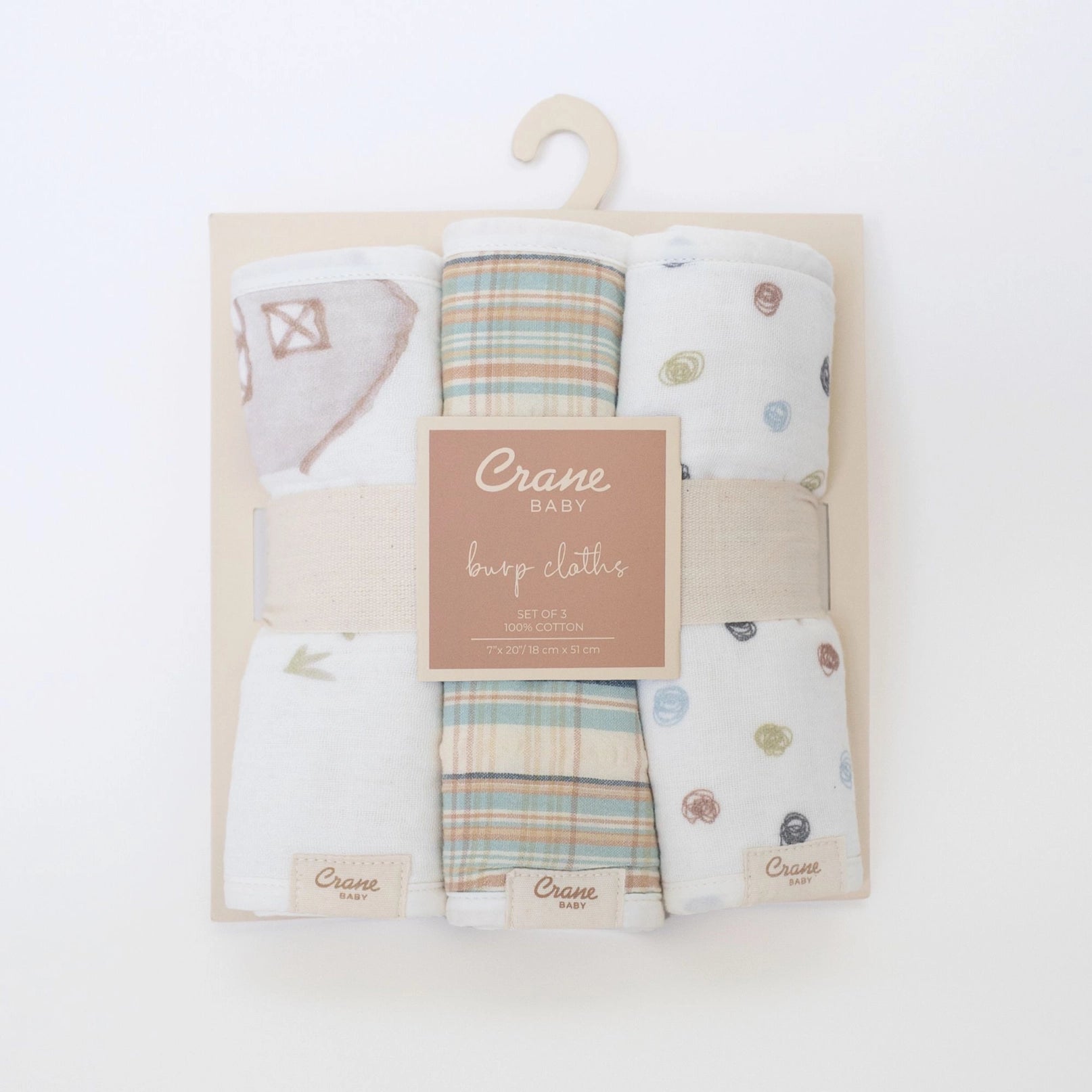 Charlie Farmhouse Set of 3 Cotton Muslin Burp Cloths