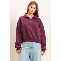 All Star Printed Quarter Zip Pullover Top in Maroon