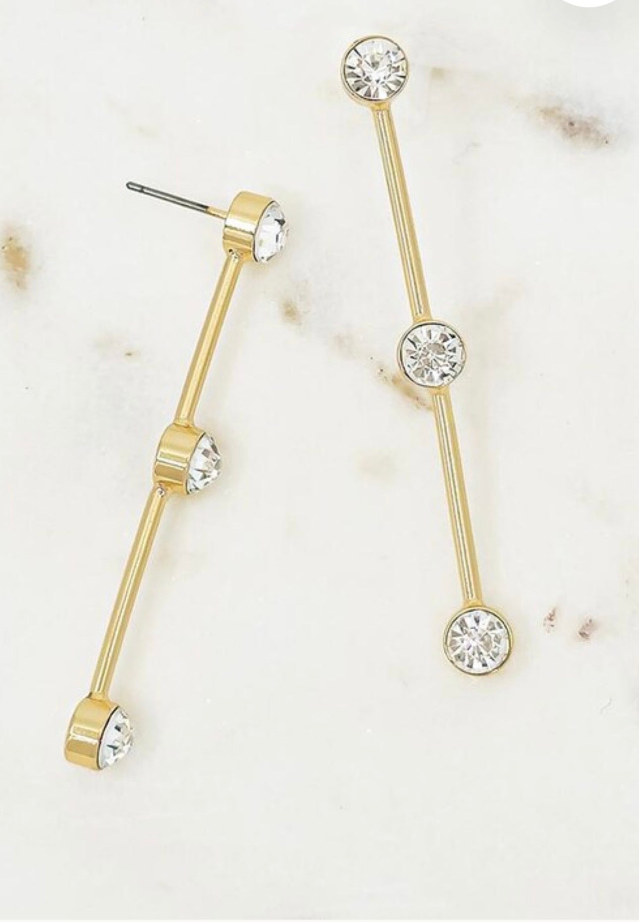 Triple Shine Linear Gold Dangle Earrings