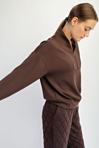 Cocoa Club Essential Luxe Basic Half Zip Pullover - Espresso