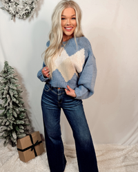 Forever & Always Argyle Print Sweater in Light Blue