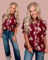 Rosewood Floral Print Detailed Blouse