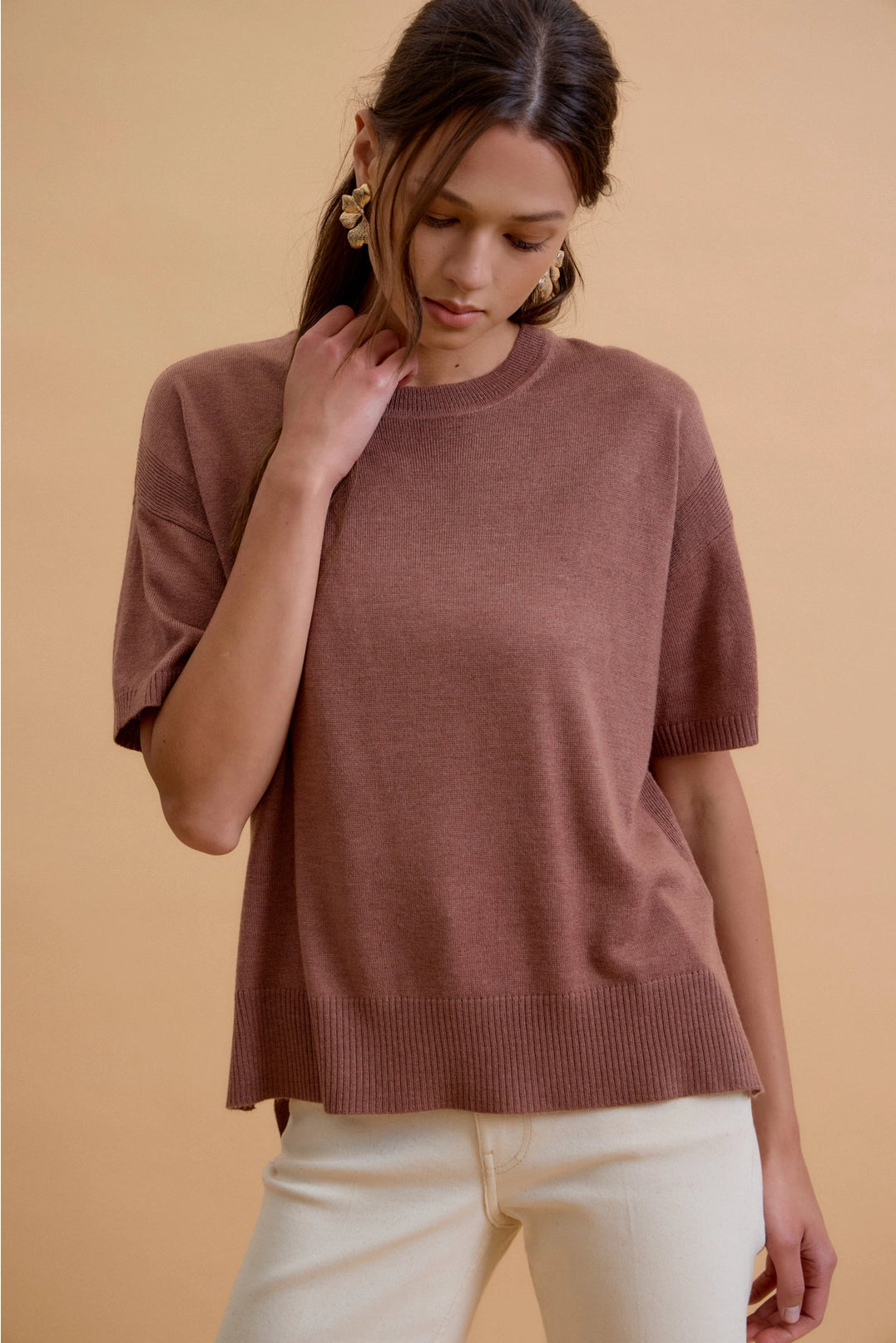All About Ease Knit Sweater Top - Sepia