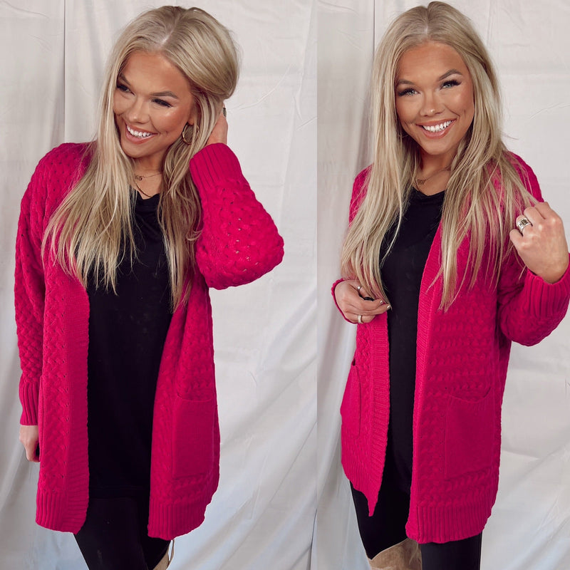 Flying Colors Crochet Knit Cardigan- Fuchsia