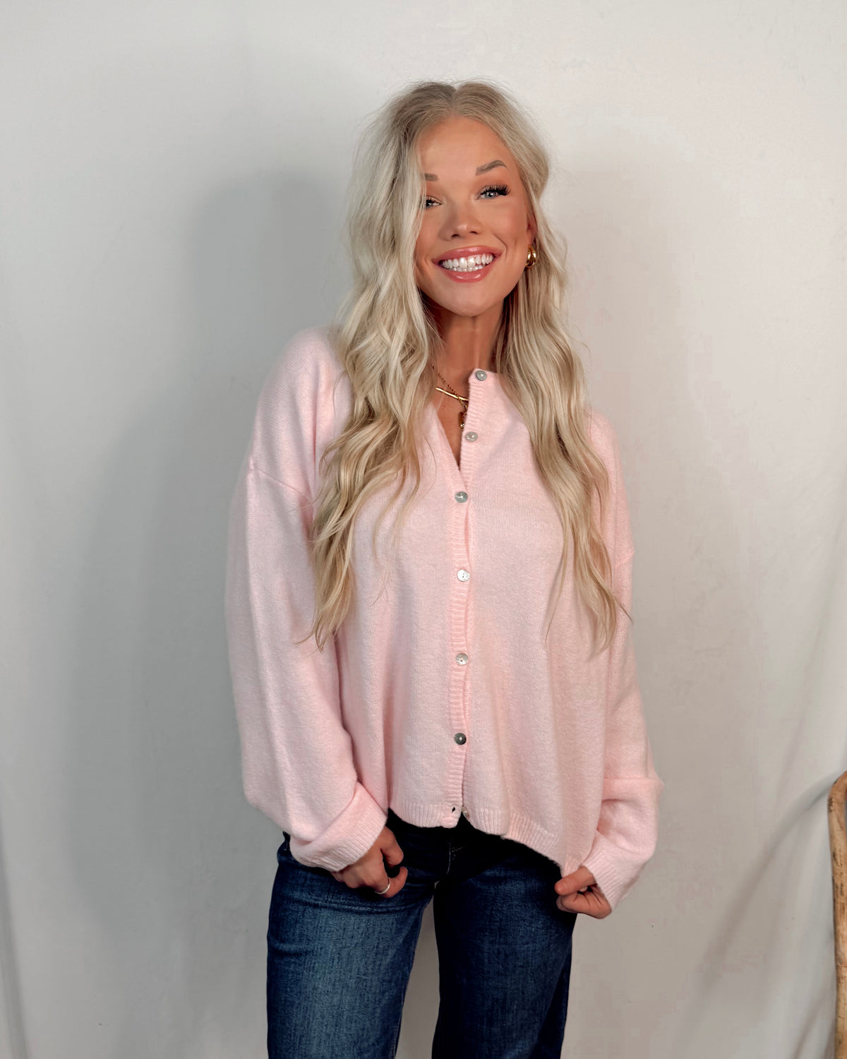 Charlotte Cozy Lightweight Everyday Cardigan in Light Pink