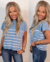 Blushing in Blue Striped Sweater Top