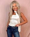 Charleston Chic Satin Straight Neckline Scarf Blouse - Ivory