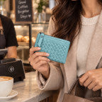 Woven Multi Compartment Fold Over Wallet - Denim Blue