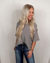 Daily Classic Striped Oversized Top - Brown