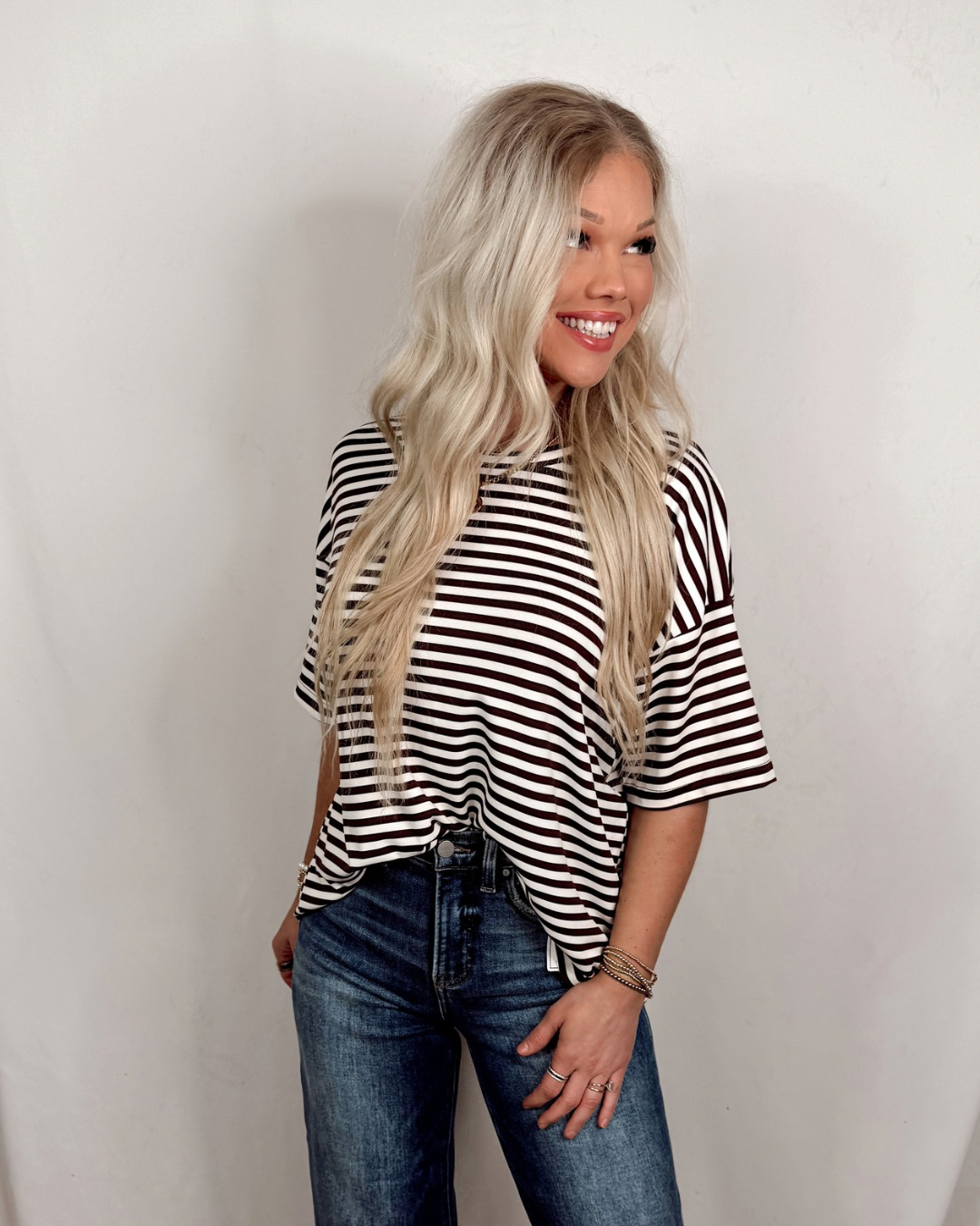 Daily Classic Striped Oversized Top - Brown