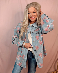 Vintage Vines Floral Print Denim Shacket