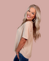 The Everyday Casual Classic Basic V-Neck Blouse - Toast
