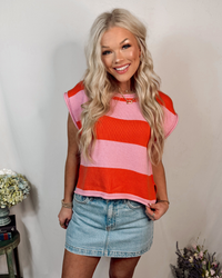 Summer Soda Striped Knit Top - Pink/Red Combo