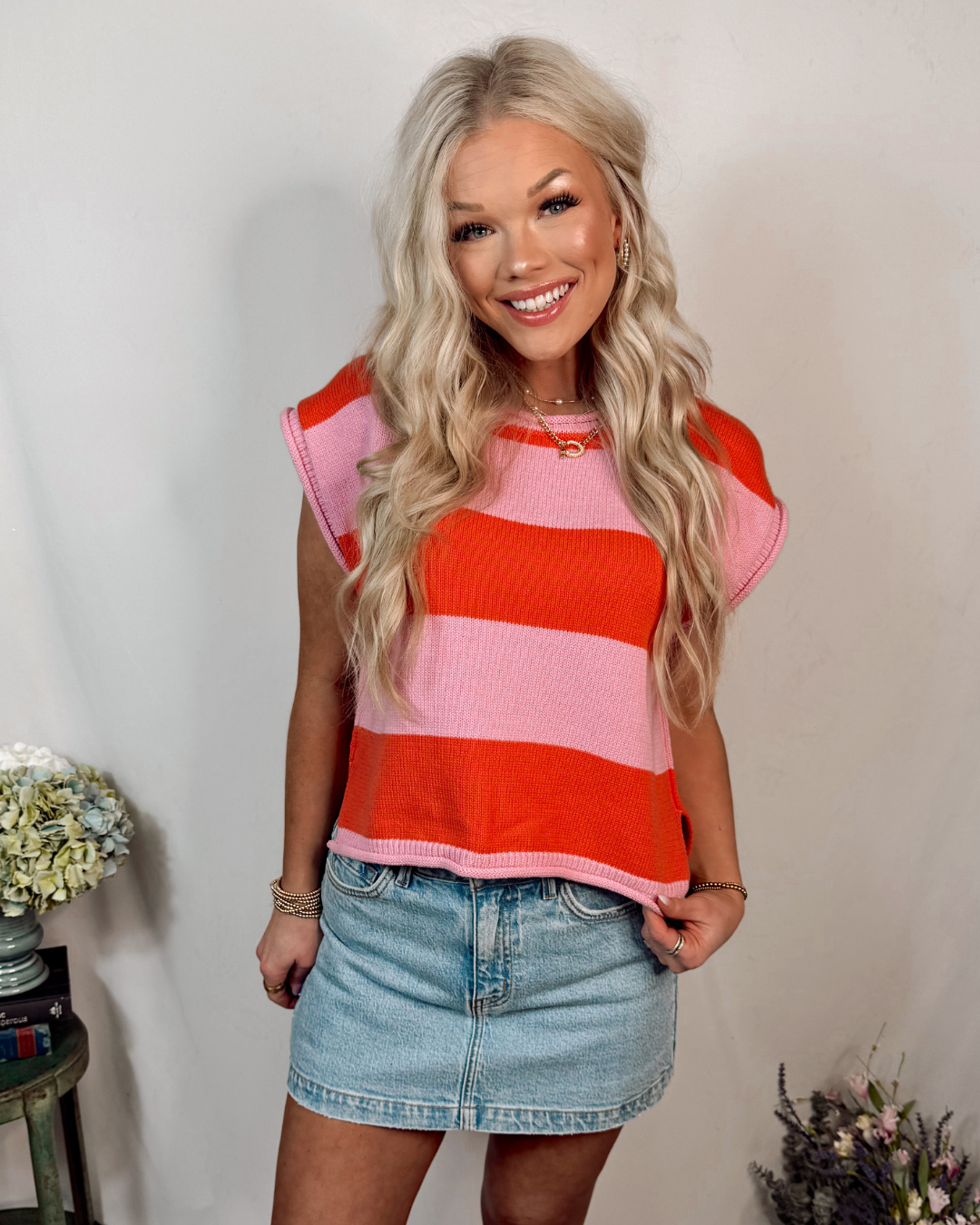 Summer Soda Striped Knit Top - Pink/Red Combo