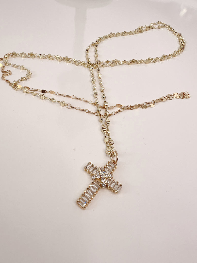 Comforted 18" Gold Pave Cross Pendant Necklace