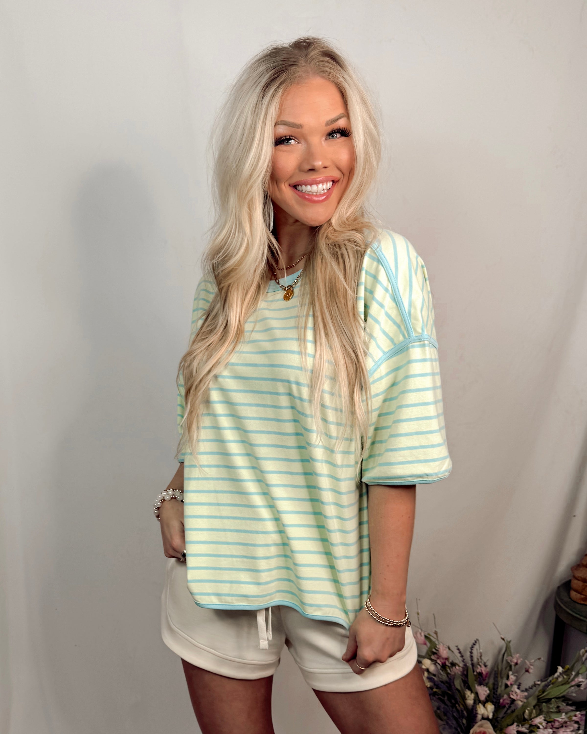 Sunbeam Social Striped Oversized Top - Mint/Blue
