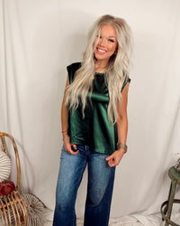 Swank Staple Satin Cap Sleeve Blouse in Emerald Green