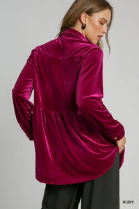 Warm Embrace Velvet Button Down Tunic - Ruby