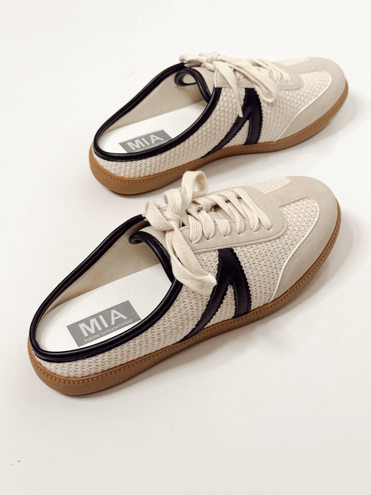 MIA Baron Off White + Black Slip On Mule Sneakers