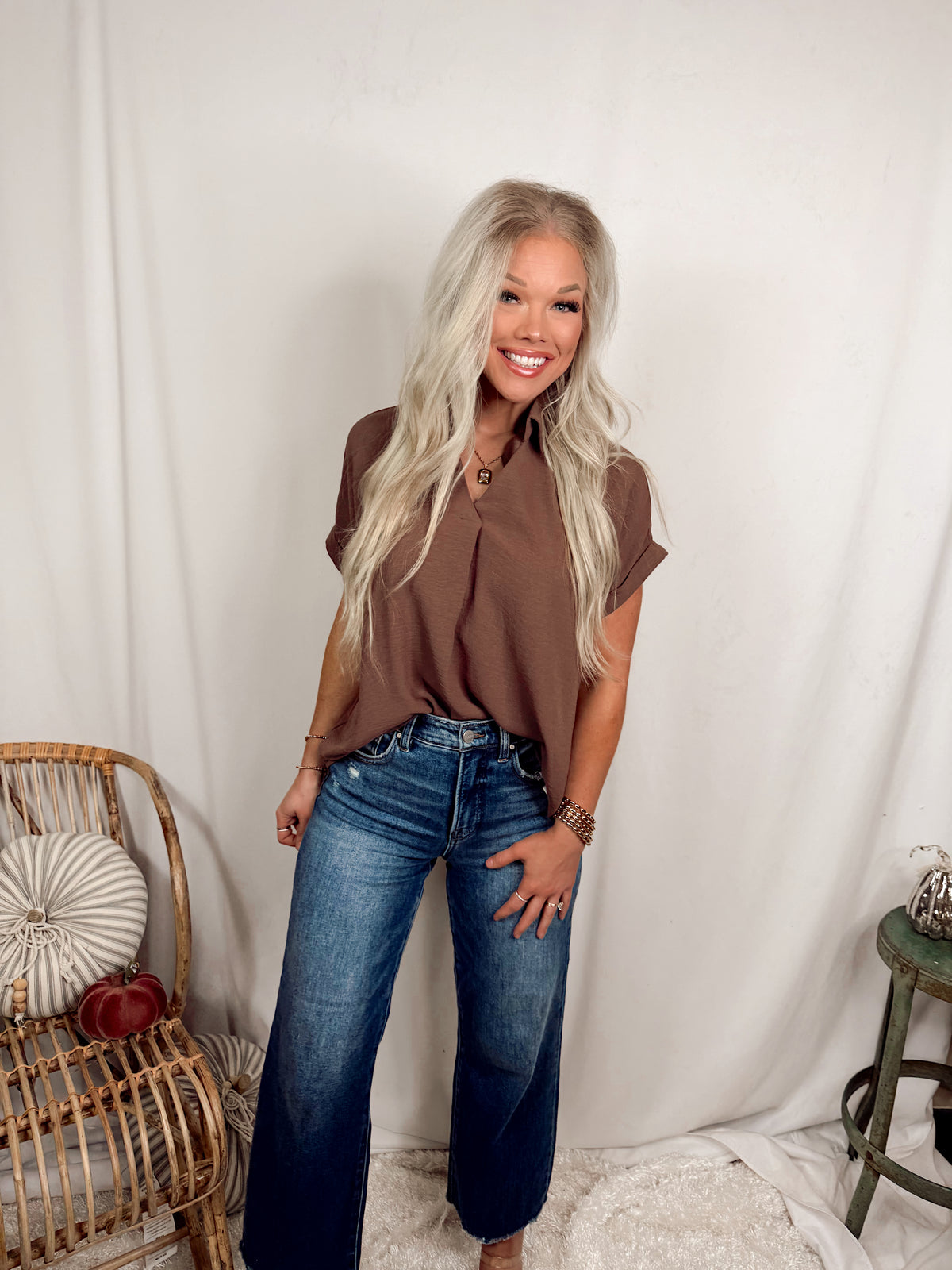 On the Daily Short Sleeve Basic Blouse - Mocha