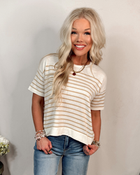 Soft Classic Striped Knit Top - Taupe