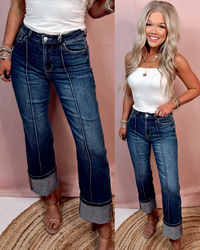 Sundown Denim Dark Wash Front Pleat Cuffed Jeans