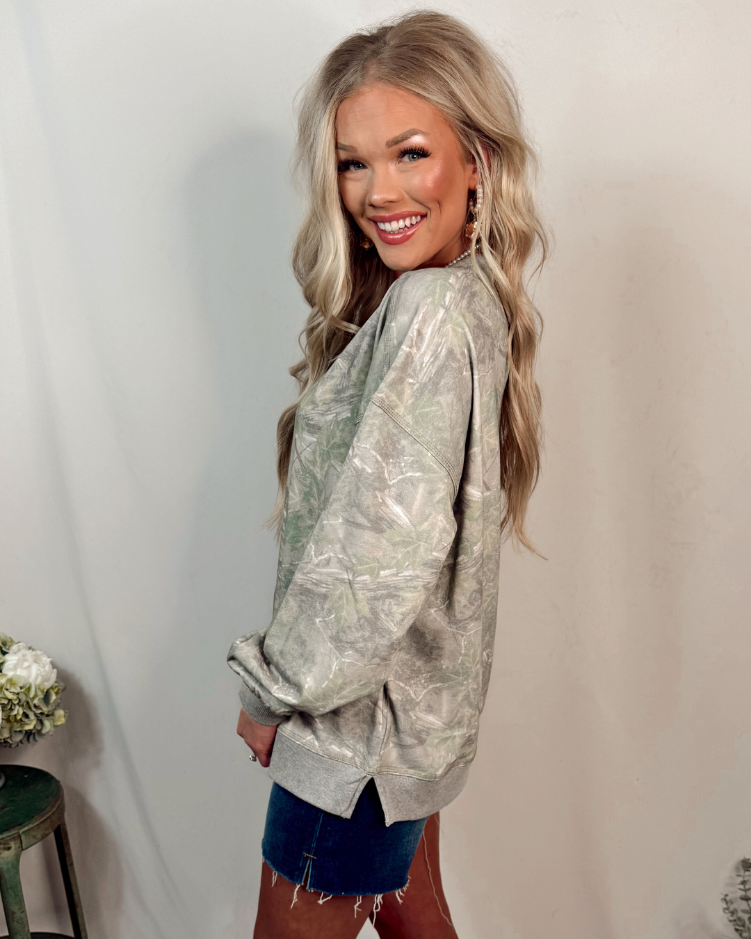 Incognito Cozy Camo Oversized Pullover - Olive Mix