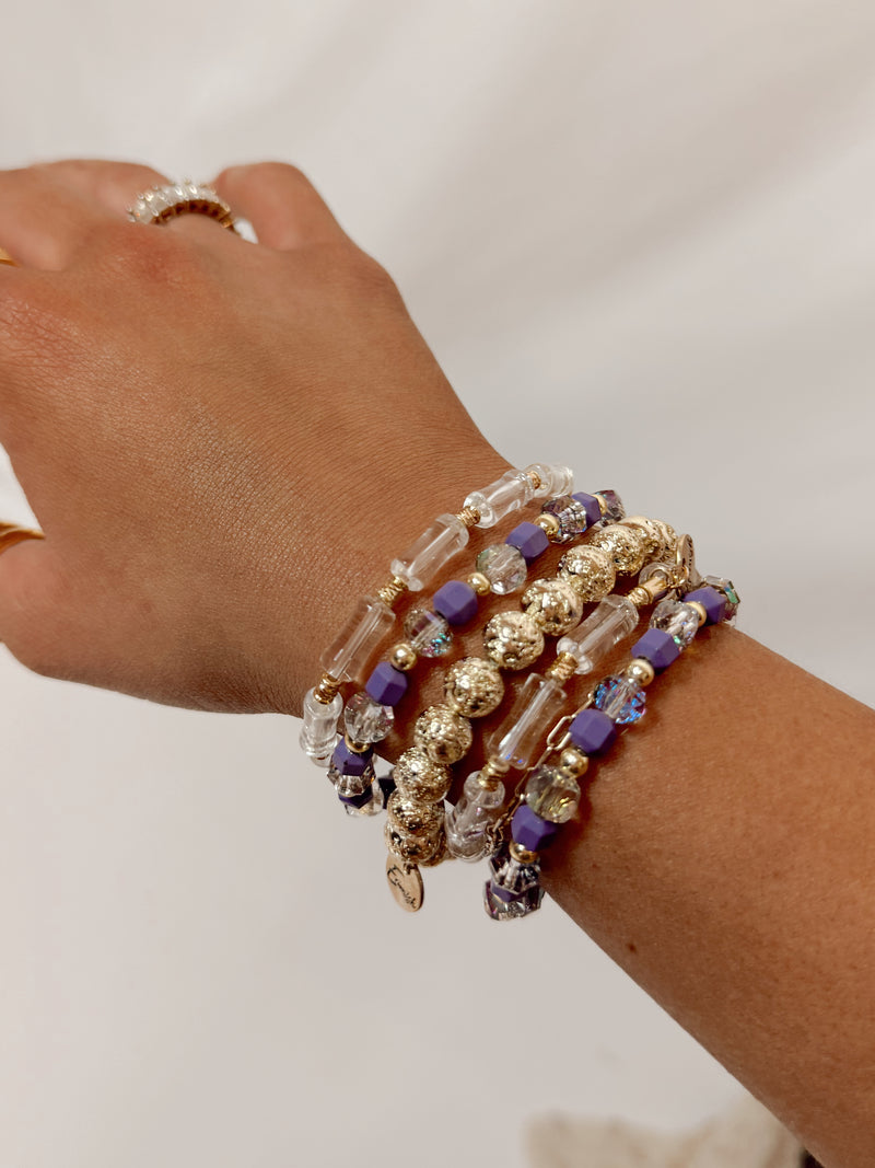 Purple & Gold Game Day Arm Candy 5 Piece Bracelet Set