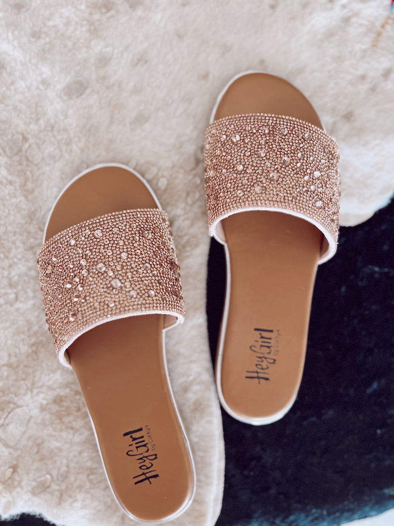 Pizzazz Champagne Rhinestone Slides