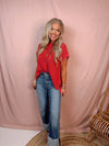 Main Character Mock Neck Knit Top - Red