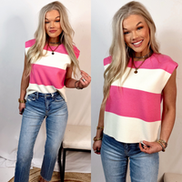 Sierra Striped Cap Sleeve Knit Blouse - Pink