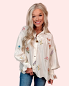 Poised in Petals Embroidered Button Up Top - Cream